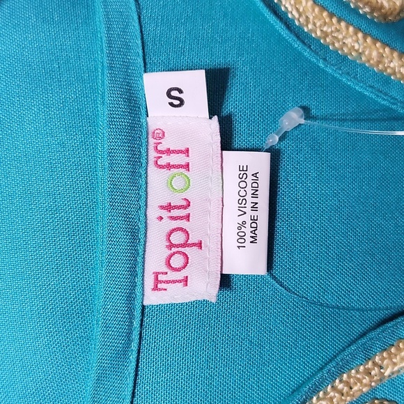 NEW Top It Off Turquoise Tunic Top with Gold Embroidery Woman's Size Small - Picture 6 of 9